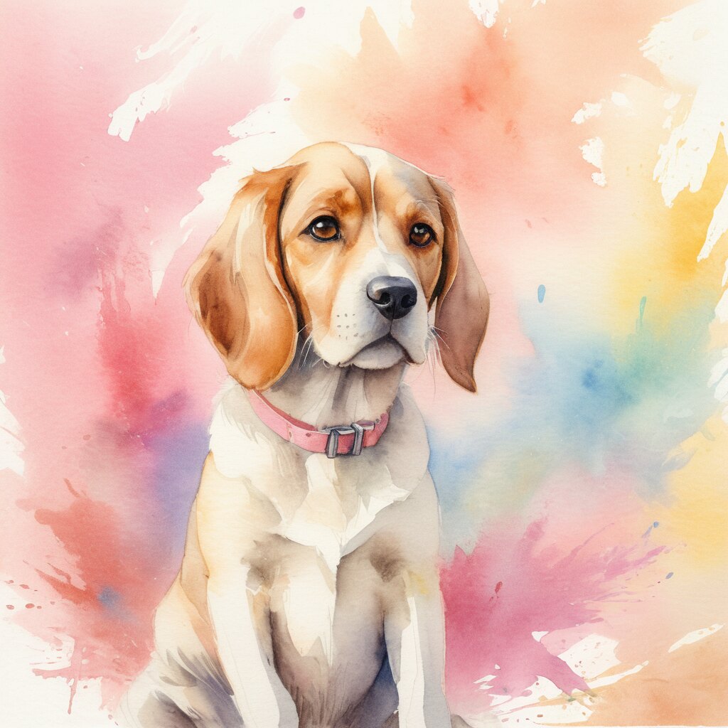 The same beagle as a watercolor portrait
