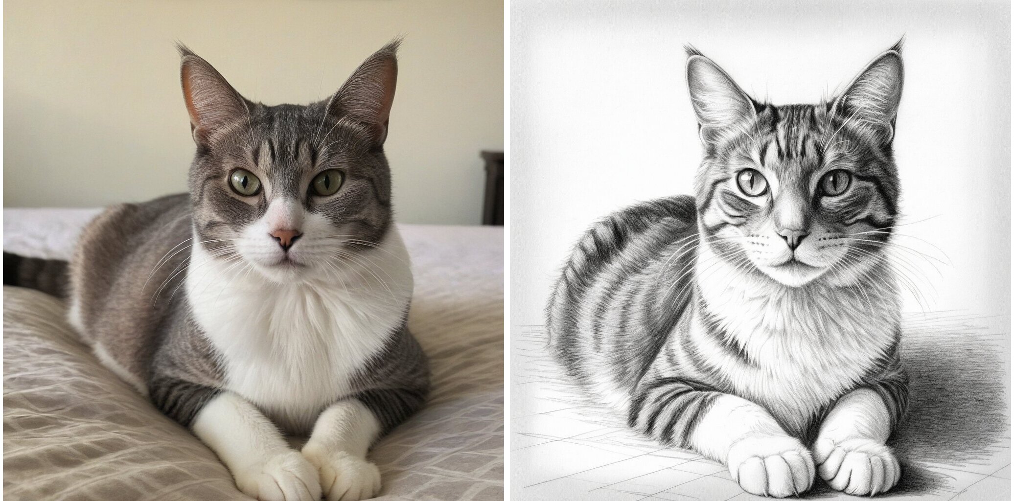 Cat photo transformed into a pencil sketch portrait