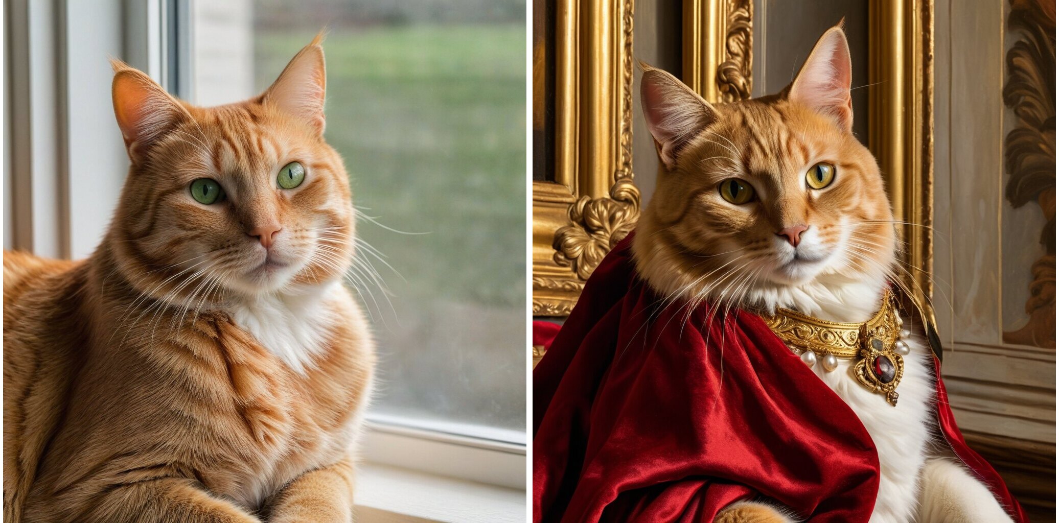 Orange tabby cat photo transformed into a royal portrait